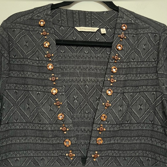 Soft Surroundings Beatrice Gray Beaded Open Front Cardigan Jacket Size M - Picture 3 of 9